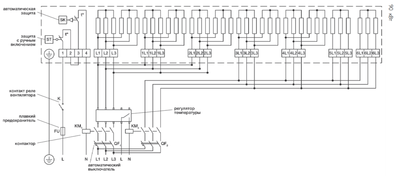 Схема подключения электрического нагревателя для вентиляции